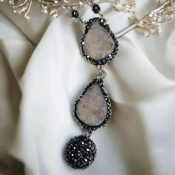 🆕️Turkish Handcrafted 925 Silver Druzy Chalcedony Necklace Elegant Gemstones - Picture 6 of 12